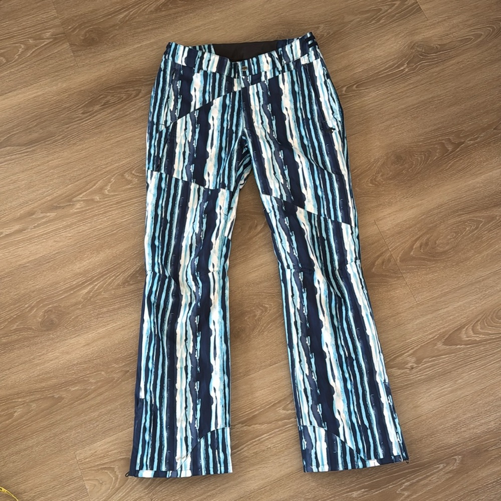 Descent Norah Women’s Insulated Snow Ski Stripe Pattern blue white pants Size 8